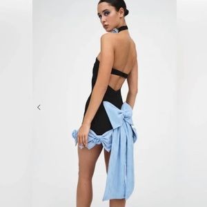 For Love & Lemons Caressa Strapless Bow Mini Dress Blue Black XL NWT